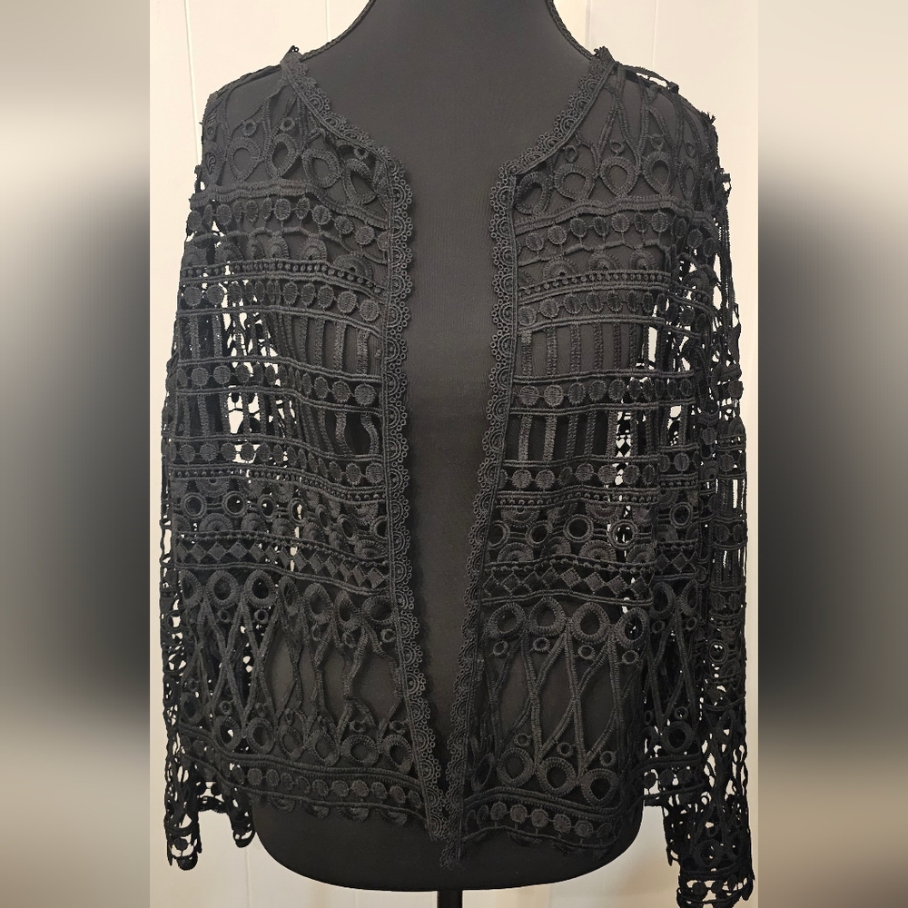 Simply Be Elegant Black Crochet Women Sweater Shrug Cardigan 22